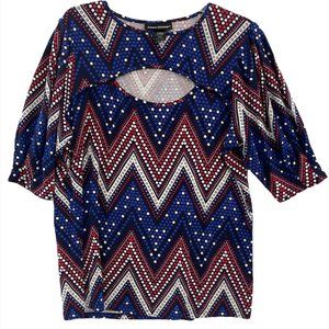 Ashley Stewart Woman's 14/16 Top Blouse 3/4 Sleeve Red White Blue New